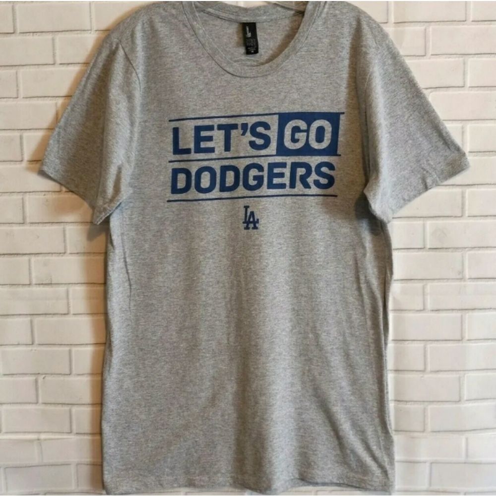 New Los Angeles Let's Go Dodgers Men's Gray Short Sleeve MLB Baseball Shirt M - Picture 7 of 7